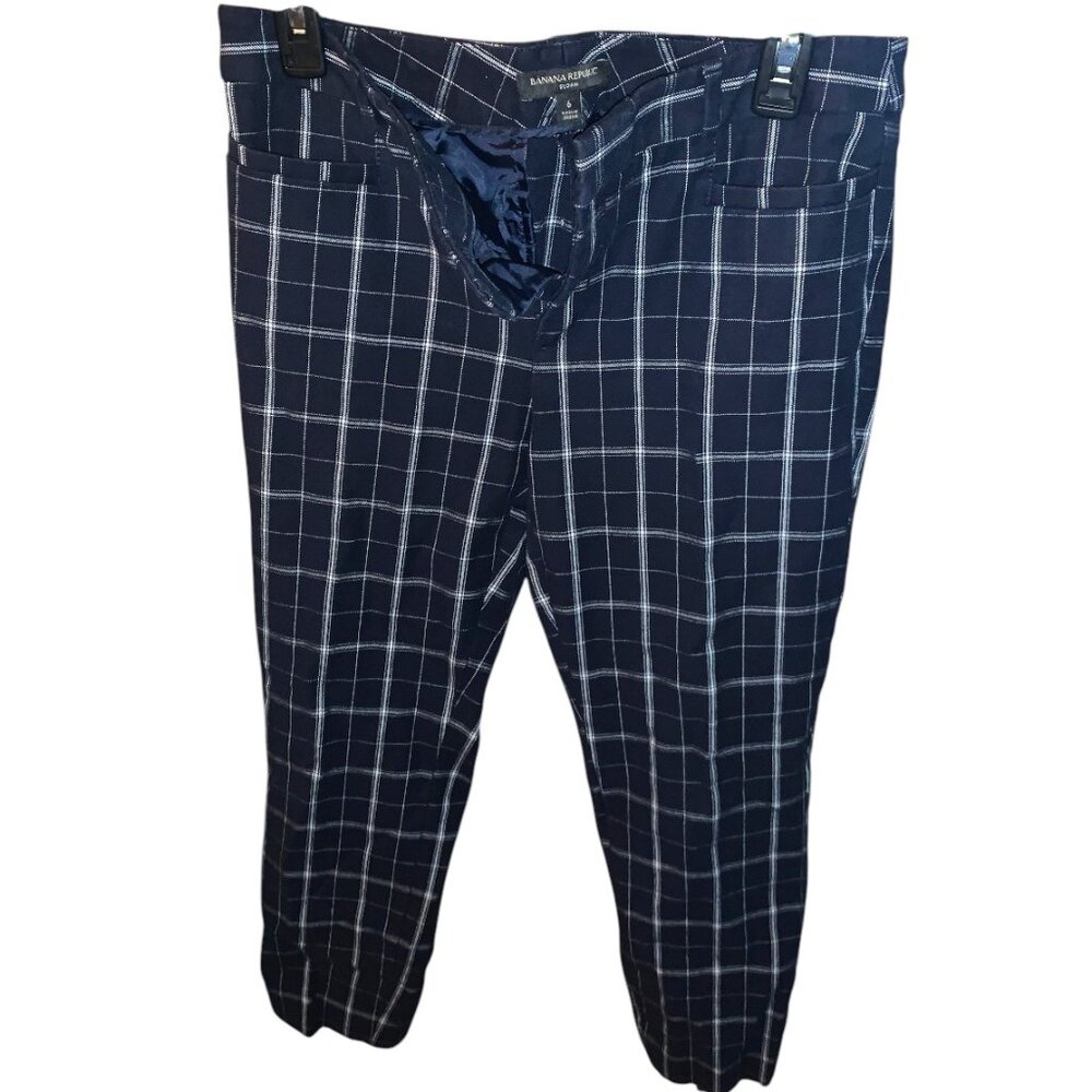 Banana Republic Sloan Plaid Ankle Pants, Navy Blue, Size 6